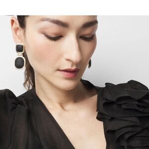 Black Textured Leather Drop Earrings